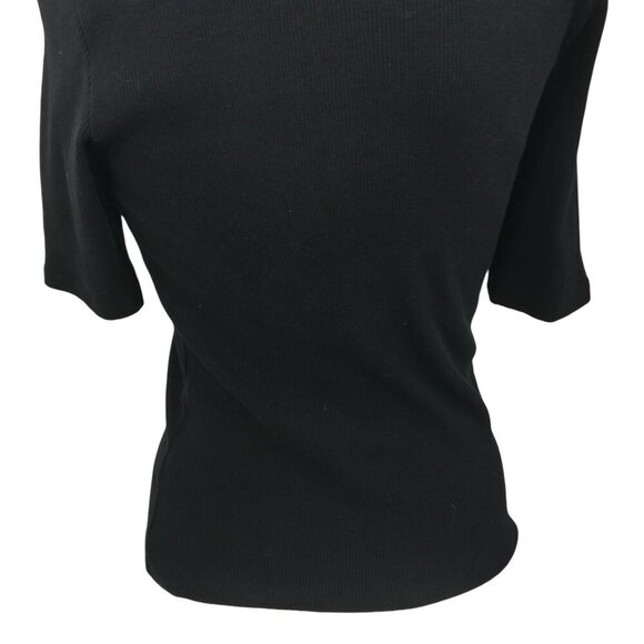 Sundance Ribbed Black Short Half Sleeved Round Neck T Shirt Size M Cotton Basic - Picture 8 of 11